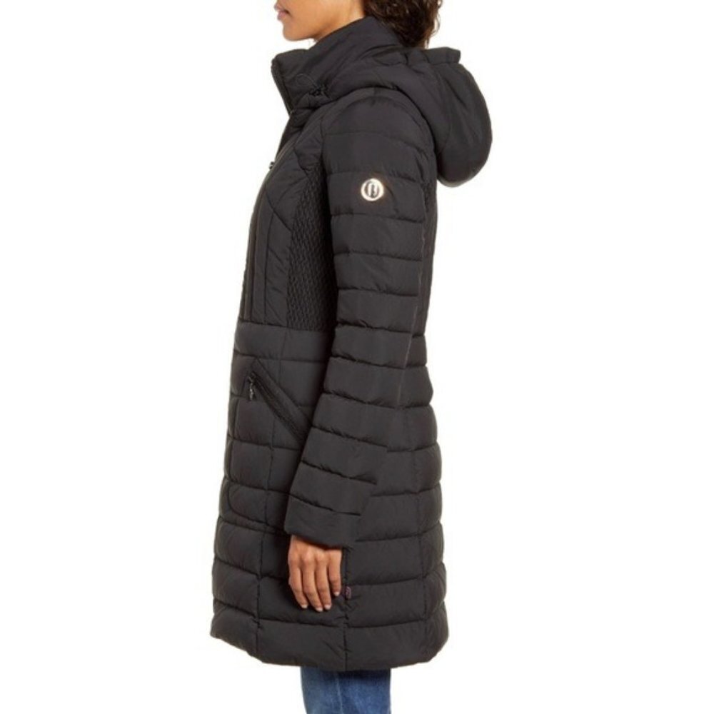 Bernardo Channel Quilted Fleece Lined Packable Hooded Puffer Jacket NWT XS Black - Picture 3 of 6
